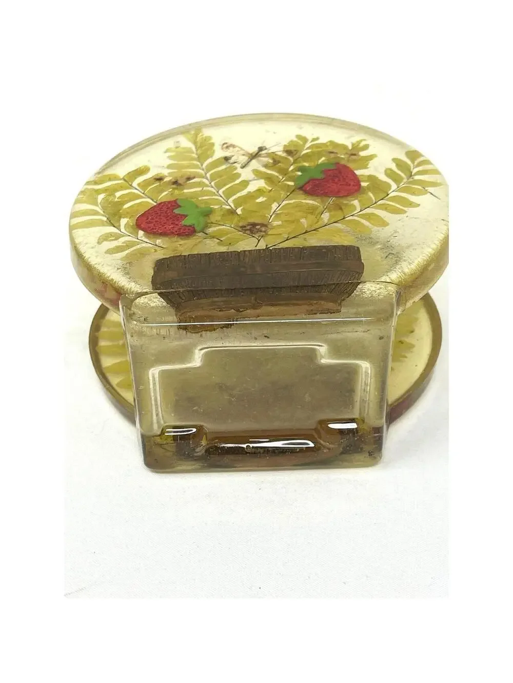Vintage Cottagecore Lucite Resin Napkin Mail Holder Butterfly Fern Strawberry